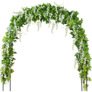 Mavee Artificial Wisteria Vine Garland Hanging Decor - 28.8ft Silk Flowers with Ivy Leaves (4x7.2ft) for Wedding, Home Floral Arrangements - White