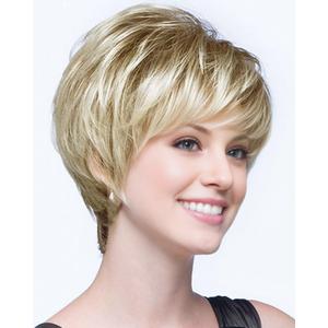 SEVENCOLORS Short Blonde Wigs for White Women Layered Mixed Blond Pixie Cut Wigs with Bangs Synthetic Short Hair Replacement Wigs