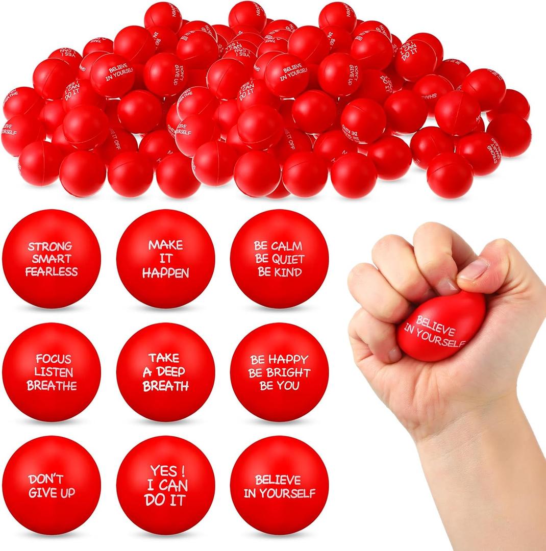 Shappy 72 Pcs Inspirational Stress Relief Balls Motivational Stress Ball Encouraging PU Bulk Balls for Adults Small Therapy Fidget Relief Toys for Valentines Gifts Fidget Anxiety(Red)