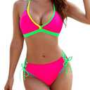Blooming Jelly Women's Bikini Set Two Piece Swimsuit Triangle Top String Mid Rise Bottom Cheeky Bathing Suit,M