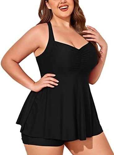 Summer Mae Women Plus Size Two Piece Tankini Swimsuits Flowy Bathing Suits Tummy Control Swimwear with Shorts, 20W