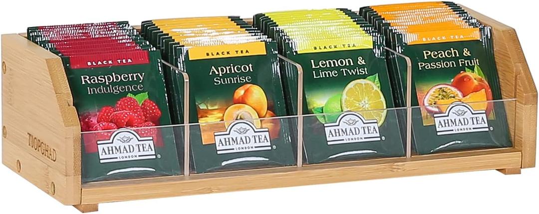 Small Bamboo Tea Bag Organizer Storage Holder for Tea Bags Wood Tea Box Containers Tea Rack Teabag Station Stand for Cabinet Countertop Office (1 Tier)