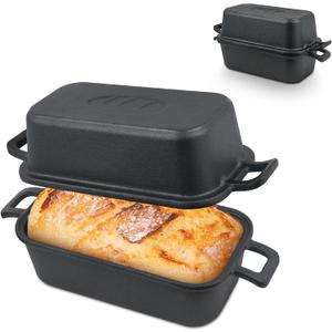 Demine Cast Iron Loaf Pan with Lid 9x5 Inch  Dutch Oven Bread Pan for Sourdough, Banana Bread, Meatloaf  Even Heat, Non-Stick, Oven Safe Baking Pans