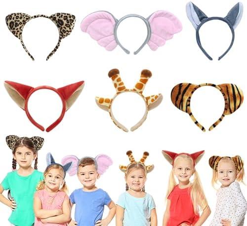 splolowil 6 Pieces Animal Headbands Jungle Safari Party Favors Wild Animal Hair Hoop for Kids Adults Animal Cosplay Birthday Theme Party Supply Stage Performance Giraffe and Tiger ears headband
