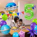 Space Themed Birthday Decorations, Green Number 5 Balloons, Purple Star and Blue Space Ship Balloon for Party Decoration (Green 5)