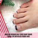 NOVO OVO Half Cover Toe Nail Tips, Pre-Designed Black French Tip - 240Pcs Soft Gel False Toenails for Acrylic Pedicure Extension, Square Shape with Auxiliary Line Guide (15 Sizes, Wide Fit)