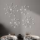 Hicarer 4pcs 3D Silver Metal Starburst Wall Decor Bling Crystal Wall Art Cast Iron Rhinestones Sunburst Decor Jeweled Hanging Glitter Diamond Accents Home Decorative for Living Room Bedroom Entryway