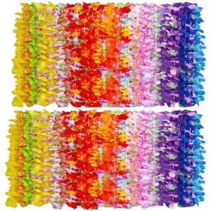 100PCS Soft Necklaces Hawaiian Leis Luau Partyecorations Tropical Party Favors Lei Hawaiian Flower Perfect for Your Hawaii Luaus Party.