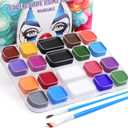 BOBISUKA 18 Color Water-Activated Cream Face Painting Kit, Washable Face & Body Paint Palette with Extra Black & White Pans & Brushes for Halloween, Carnival, Cosplay & Special Effects Costume Makeup