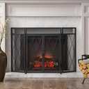 Laurel Modern Iron Folding Fireplace Screen with Door, Matte Black