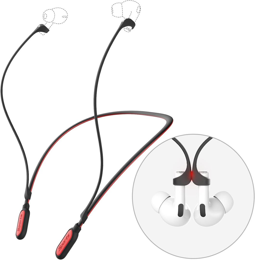 Ultra Strong Magnetic Compatible Airpod Pro Strap Anti-Lost Cord Sports Lanyard Compatible with Airpods 4 3 2 1 Pro 3 2 1, Black with Red