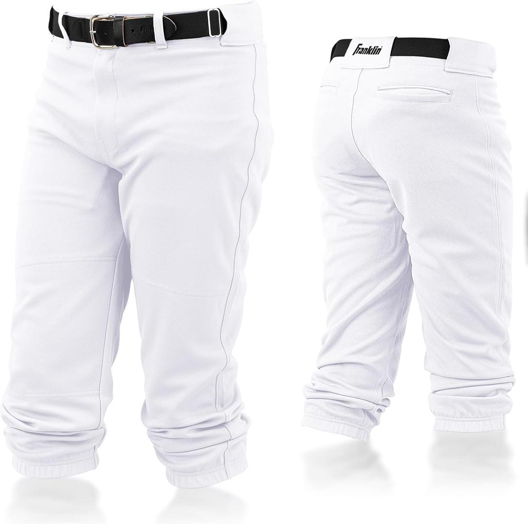 Franklin Sports Youth Baseball + Softball Pants - Knee High Pants for Boys + Girls Knicker Style with Belt Loop (Large, White)