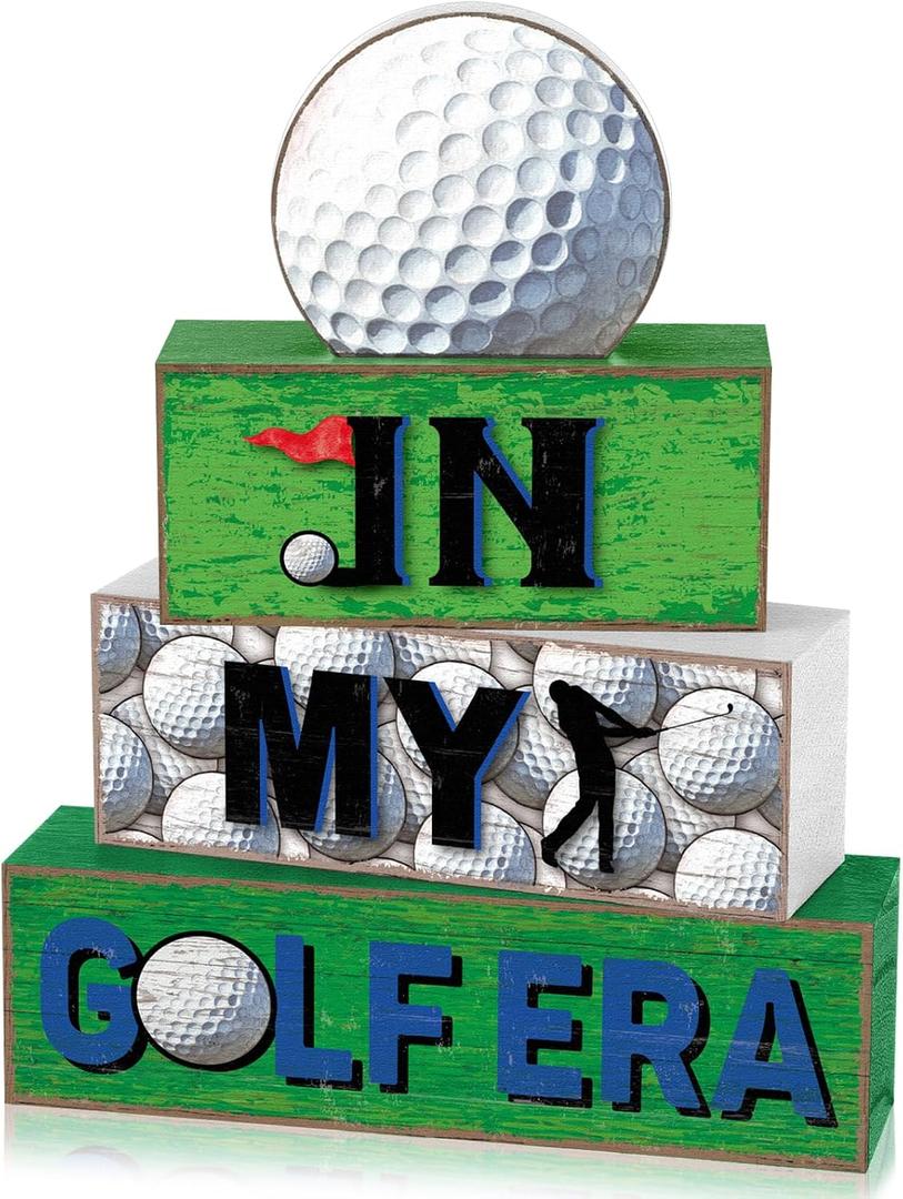 4 Pcs Golf Decorations 2026 Rustic Wooden Signs Blocks Golf Room Decor Farmhouse Tabletop Centerpieces for Home Bedroom Shelf Room Senior Night Coach Gifts Party Decor