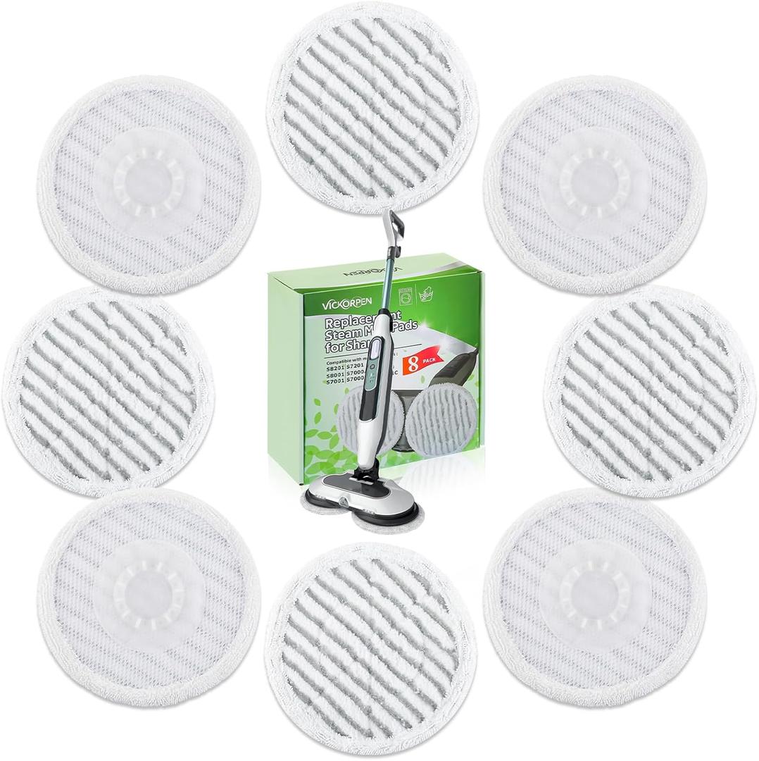 8 Pack Steam Mop Replacement Pads for Shark S8001 S7001 S7201 S7000AMZ S8201 Steam and Scrub Mop Pads Repeatedly Washed for All Floors Cleaning