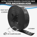 Poolvio Backwash Hose 1-1/2" x 50 ft, Heavy-Duty Lay-Flat Reinforced PVC Discharge Hose with 2 Stainless Steel Thumb Screw Clamps, Leak-Resistant for Inground & Above-Ground Pool Filters