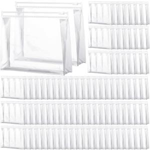 Xuniea 100 Pcs Mini Clear Makeup Bag PVC Small Travel Toiletry Organizer Pouches Bulk Waterproof Transparent Plastic Cosmetic Bag with Zipper for Women Men Travel(9.8'')