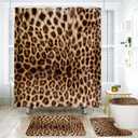 Onalasyc 4 Pcs Leopard Shower Curtain,Cheetah Print Bathroom Set Shower Curtain Sets with Rugs,Brown Animal Print Shower Curtain Bathroom Decor Sets,juego de baos de Set completo with 12 Pcs Hook