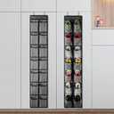 KEEPJOY Over the Door Shoe Organizer, Hanging Shoe Organizer with 4 Hooks,Door Shoe Holder with 14 Mesh Deep Pockets Closet Door Shoe Storage Bag (Grey-2Pack)
