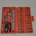 Egofine 46 Pieces 1/4 inch Drive Socket Ratchet Wrench Set, with Bit Socket Set Metric and Extension Bar for Auto Repairing and Household, with Storage Case