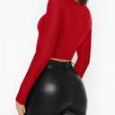 REORIA Women's Basic Sexy V Neck Long Sleeve Slim Fitted Cropped T Shirts Fall Fashion Going Out Crop Tops (Red, S)