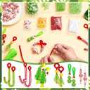 Soulchen 60 Sets Christmas Crafts for Adults, Beaded Ornament Kit to Make Xmas Candy Cane Shaped Green Ornaments Red White Wooden Bead for Xmas Holiday Party Supplies