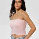 ZeroBound Tube Tops for Women with Built-in Shelf Bra Basic Backless Strapless Top, Bandeau Going Out Crop Tops (Pink, L)