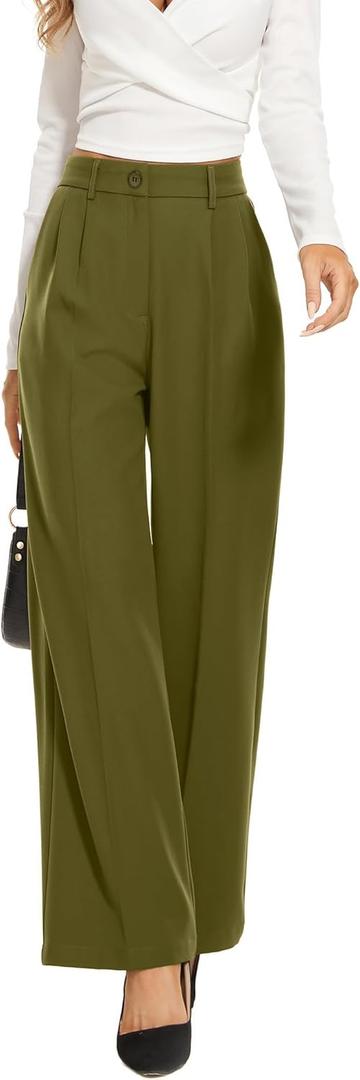 FUNYYZO Wide Leg Pants Women's High Elastic Waisted in The Back Business Work Trousers Long Straight Suit Pants (006# Army Green (Thick)), Size: X-Small Short