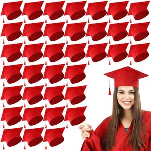 JaGely 36 Pcs Adult Graduation Cap with Tassel Felt Grad Hat for Men Women Bachelor Master College Costume Accessory(Red)