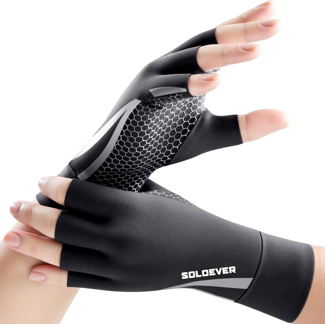 All-Around Copper Arthritis Gloves, Carpal Tunnel Pain Relief Gloves, Breathable & Anti-Slip Hand Compression Gloves for Rheumatoid, Tendonitis, Swelling, Fingerless Gloves Fit Men & Women - 8.9"-9.5"