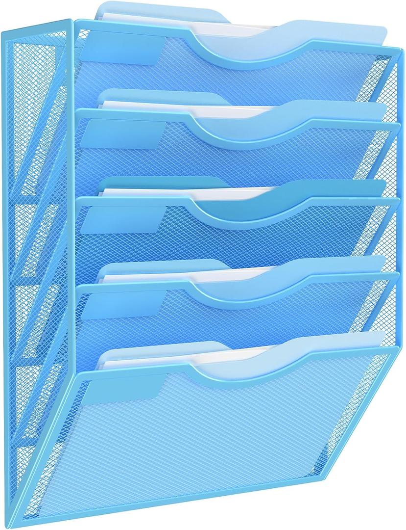Kuntine.B Wall File Organizer Office Hanging Magazine Holder Wall File Organizer for Office Home (Blue, 5 Tier)