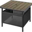 LZRS Adirondack Square Outdoor Side Table with Umbrella Hole, Pool Composite Patio Table,HDPE End Tables for Backyard,Pool, Indoor Companion, Easy Maintenance & Weather Resistant(Light Brown)