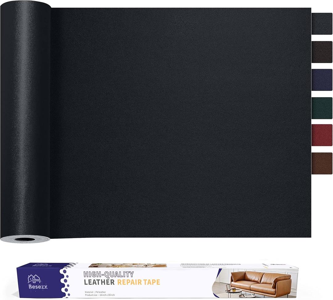 Leather Repair Patch Tape Kit, Self Adhesive Leather Repair for Furniture, Couch, Sofa, Car Seats,Office Chair,Vinyl Repair Kit.30inx16in (Black)
