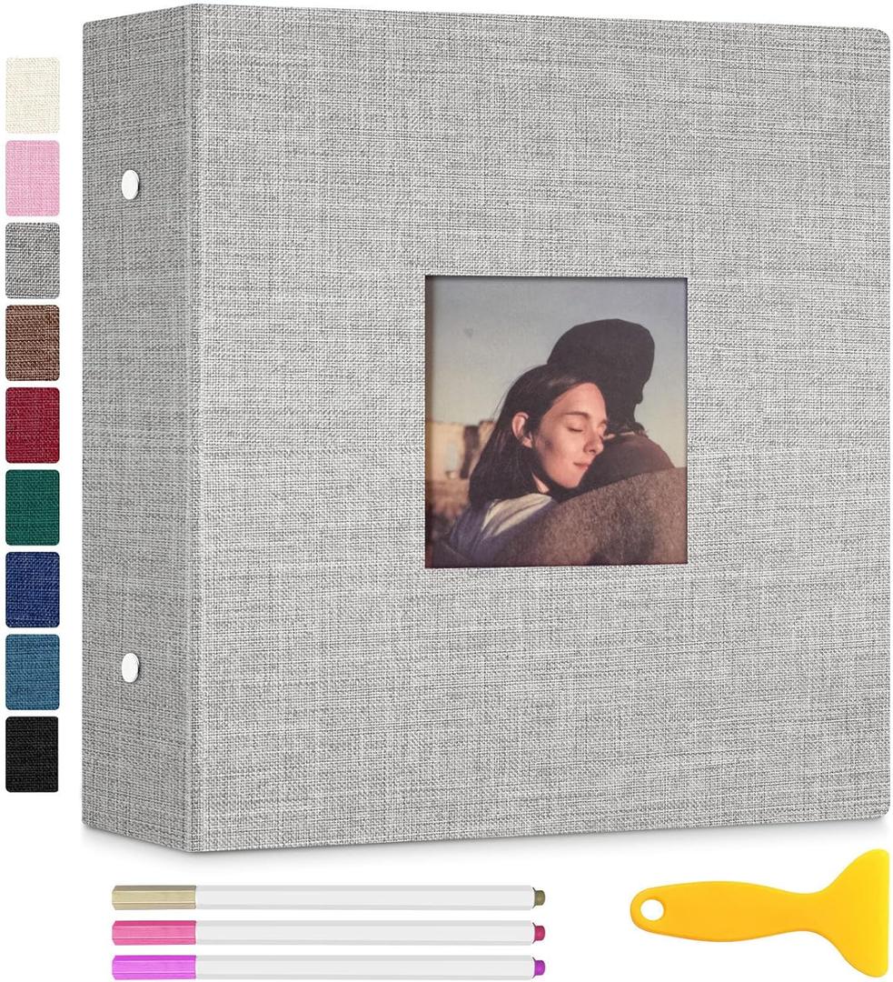 Zesthouse Photo Album Self Adhesive with Picture Display Window, 3-Ring Scrapbook Albums 60 Pages Holds 8x10 5x7 4x6 Photos, DIY Photo Book Ideal Gift for Family Wedding Baby (Grey)