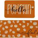 Fall Thanksgiving Kitchen Rugs Sets of 2,17x29 + 17x47 Inch,Hallo Pumpkin Orange Kitchen Mats,Non-Slip,Low Profile Floor Mat for Autumn Home Decor