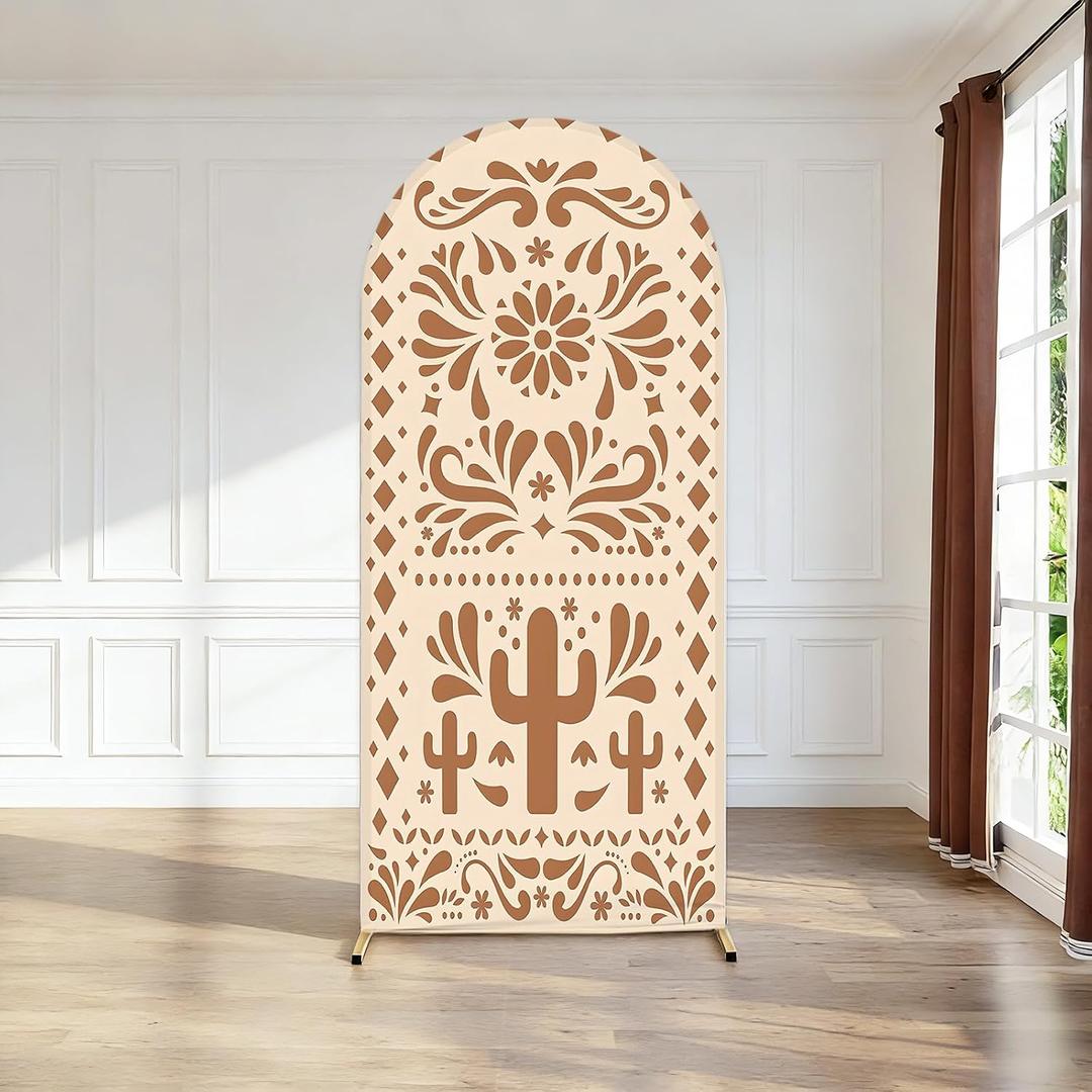 6ft Beige Yellow Mexican Fiesta Arch Cover Baby Shower Backdrop,2-Sided Round Top Chiara Backdrop Arch Covers for Mexican Wedding Birthday Bridal Shower Party Decoration, 2.6x6ft