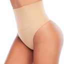Werena Tummy Control Thong Shapewear for Women Seamless Shaping Thong Panties Body Shaper Underwear (Medium, 01# Beige-mid Waisted(has Boning))