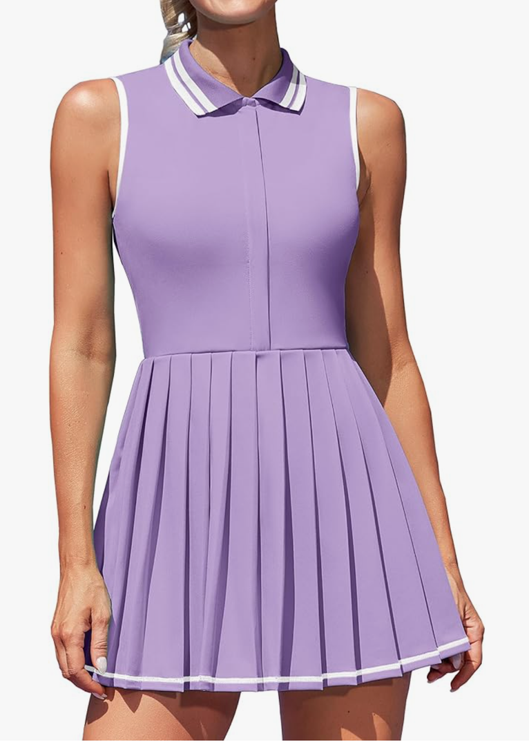 ATTRACO Women Tennis Dresses Ribbed Polo Golf Dress Half Zip Pleated Workout Dress with Built in Shorts and Bra
Size -XL
