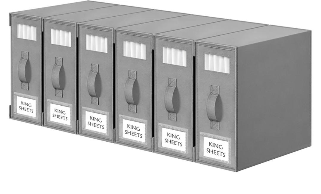 Cosybreeze Bed Sheet Organizers and Storage, Foldable Bed Sheet Set 4 Pack Twin/Full/King/Queen Size Organizing Bedding Container Linen Closet Organizer for Duvet Covers Clothes Towels, Grey