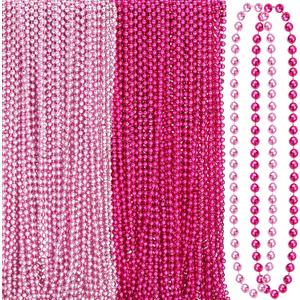 Bucherry 200 Pcs Breast Cancer Awareness Necklace 33 Inch 7 mm Pink Bead Necklace Decoration Bulk Red Round Beaded Costume Decor for Breast Cancer Accessories Souvenir Women Event Parade