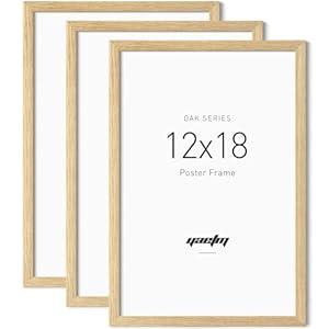 Yaetm Minimalist 12x18 Oak Wood Frame for Poster, Natural Solid Wood 12x18 Picture Frames Set of 3, Lightweight, Wall Decor for Office, Gallery & Home (3 Pack, Oak)