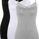 SATINIOR 3 Pcs Women Long Camisoles Lace Tank Tops Neck Cami Adjustable Spaghetti Strap Trim Lace Tank Top for Women Wearing (Gray, S)