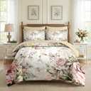 Nesker 7 Pcs Comforter Set Queen Size, Vintage Flower Summer Bedding Set for Kids and Adults, Rose Floral Shabby Chic Sheets Bed Sheet Sets with Fitted Sheet 2 Pillowcases & 2 Shams