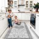 Hallway 4x8 Washable Runner Rug: Oriental Stain Resistant Entryway Kitchen Rug Farmhouse Soft Carpet for Bathroom Bedroom Thin Laundry Room Floor Mat with Non Slip Backing for Pets Family  (4x8,Grey)