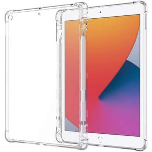 Clear Case for New iPad 10.2 7th/8th/9th Generation 2021/2020/2019 with Pencil Holder, Shockproof Thin Slim Transparent Flexible TPU Gel Silicon Back Cover Protective Shell Fit iPad 10.2 Inch