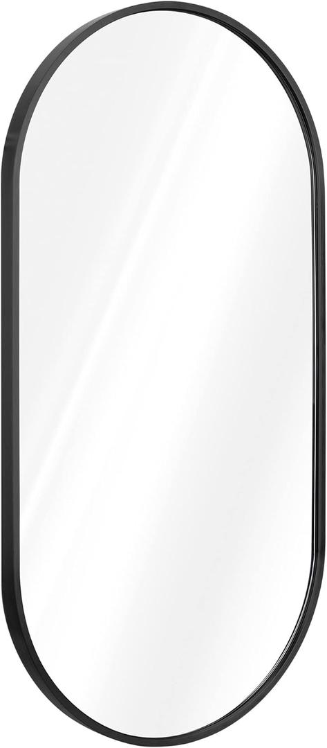 Navaris Oval Wall Mirror - 29.5" x 15" - Wall Mounted Hanging Mirror with Black Rustproof Aluminum Frame - Mirror for Bathroom Restroom Hallway Navaris Oval Wall Mirror - 29.5" x 15" - Wall Mounted Hanging Mirror with Black Rustproof Aluminum Frame - Mirror for Bathroom Restroom Hallway