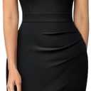 AISIZE Women's Retro V-Neck Ruffle Cap Sleeve Cocktail Business Dress, Extra Large, Black 