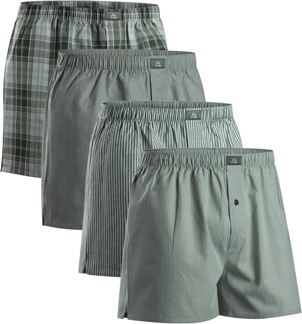 DANISH ENDURANCE Men's 100% Cotton Woven Boxers (4 & 6-Pack)  Loose Fit, Breathable & Lightweight Comfort (Medium)