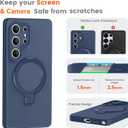 Liquid Silicone Case for Samsung Galaxy S25 Ultra with Magnetic Stand, Mil-Grade Drop Shockproof, Full Camera Protection Anti-Scratch Microfiber Lining Silicone Phone case, Dark Blue