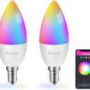 2 Pack E12 LED Light Bulb Work w/Google Siri Alexa Light Bulb 5W Type B Smart Bulb RGBCW 16 Million Color Changing Light Bulb 2.4G WiFi B11 Candelabra Bombillos Work w/Smart Life AvatarControls APP