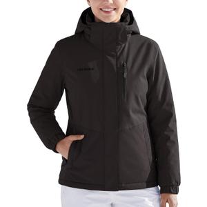 FREE SOLDIER Women's Waterproof Ski Jacket Fleece Lined Warm Winter Snow Coat Windproof Hooded Raincoat (Large, Black)